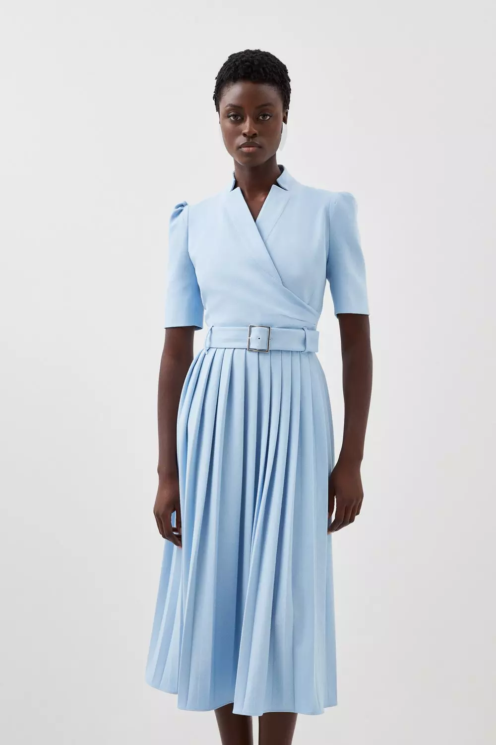 Structured Crepe Notch Neck Wrap Belted Forever Midi Dress Karen Millen